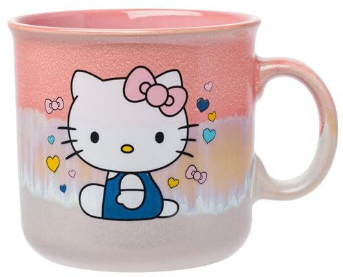 Silver Buffalo Sanrio Hello Kitty - Taza de cerámica esmaltada reactiva con corazones y lazos, 20 onzas