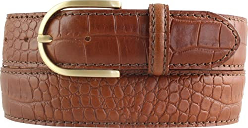 BELTINGER Damen-Gürtel mit goldener Gürtelschnalle und Krokoprägung 4 cm | Leder-Gürtel 40mm Kroko-Optik Damen | Kroko-Muster 4cm | Tabac 80cm