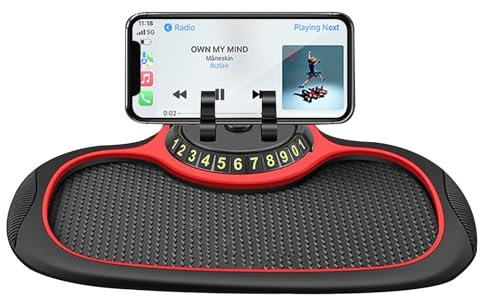 ATSGJLZN Tappetino Antiscivolo Auto,Multifunzione Porta Cellulare Auto,Girevole a 360°,Macchina Supporto Telefono Auto per Universale Smartphone(Rosso)
