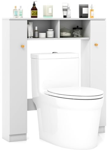 COSTWAY Toilettenschrank Bad Überbauschrank, Toilettenregal mit verstellbaren Regalböden, Badezimmerregal Holz, Badschrank freistehend 87,5 x 18 x 98 cm (Weiß)
