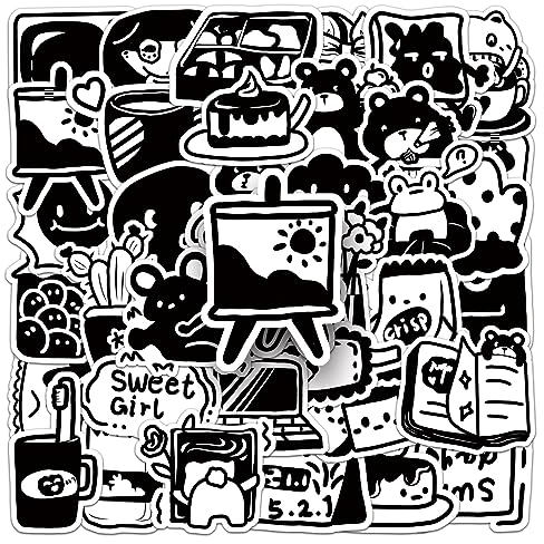 AUCEKO 50 Stück Schwarz-Weiß Aufkleber Pack Black and White Sticker Set wasserdichte Vinyl Sticker für Laptop Kinder Autos Motorrad Fahrrad Skateboard Gepäck Koffer Computer Aufkleber Graffiti Decal