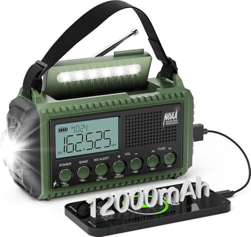 Emergency Radio Weather Radio12000mAh, AUTO NOAA Emergency Weather Radio Solar Hand Crank Radio, AM/FM/SW/NOAA Weather Alert Portable Radio, Rechargeable Battery Charger, Flashlight, Reading Lamp, SOS