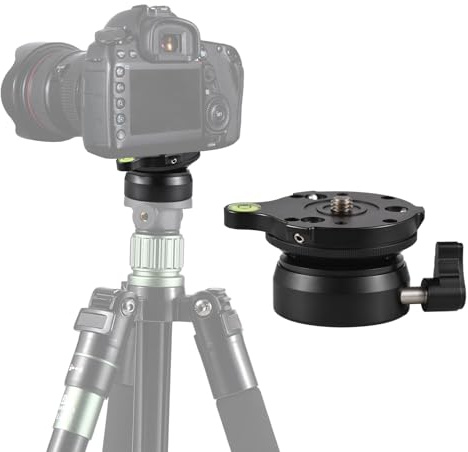 Andoer Stativ Nivellierbasis, Nivellier Kugelkopf Kamera Nivelliergerät, Aluminium Stativ Nivelliersockel mit -15°/+15° Neigung, Wasserwaage, 1/4 Schraube für Canon, Nikon, Sony DSLR-Kameras
