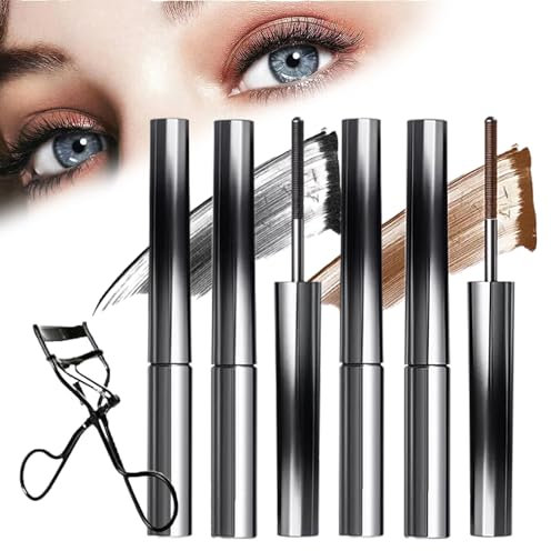 Rome Apparel Iron Rod Mascara, Iron Wand Mascara, Metal Rod Mascara, 3D Curling Eyelash Iron Mascara, Curling Iron Mascara, Washable Extra Slim Metal Mascara (Black+Brown 4pcs)