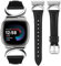 TOYOUTHS Lederarmband kompatibel mit Fibit Versa 4/Versa 3/Sense 2/Sense Armband Damen, Schlank Elegant Dressy Armbänder mit C-förmiger Schnalle für Versa 4 3 Sense 2, Schwarz/Silber