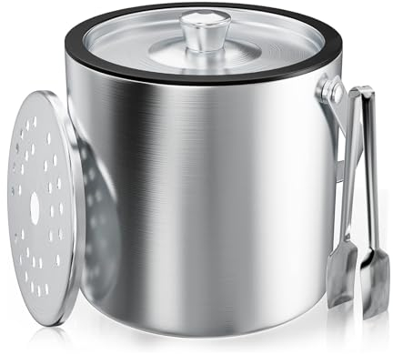 thirei 3L Eiswürfelbehälter, Eiswürfelbehälter Aufbewahrung, Edelstahl Eisbehälter, mit Sieb und Eiszange, zur Aufbewahrung von Eis und zum Kühlen von Getränken