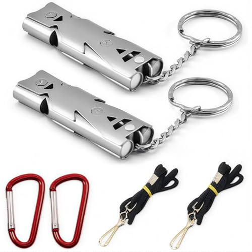 CTRICALVER 2 pièces Sifflet de Survie d'urgence | Sifflets de sécurité à Double Tube | Sifflet de Survie avec Cordon et Porte-clés pour Le Camping, Le Dressage d'animaux domestiques