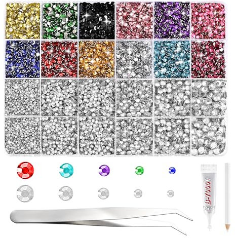 NACHLYNN 35700 Stück Set Mit Strasssteinen aus Kunstharz Bunt und Transparent Flache Runde Jelly Strasssteine Mit Pinzette 2-6 mm Schillernde Nicht Aufklebbare Kristallsteine