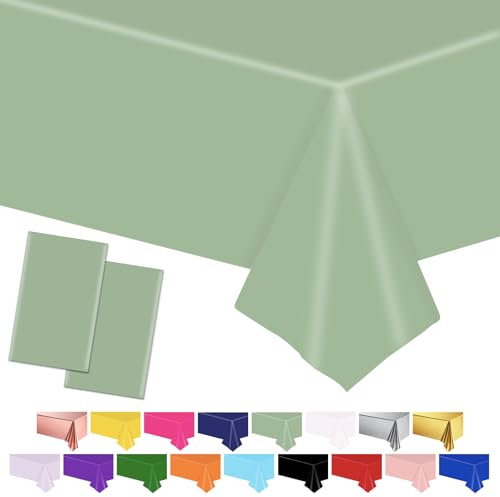 POPOYU 2Pcs Large Sage Green Table Cloth Sage Green Tablecovers,137 * 274cm Plastic Waterproof SageTable Covers SageGreen Party Table Decorations for Birthday,Bridal Shower,Wedding Party Supplies