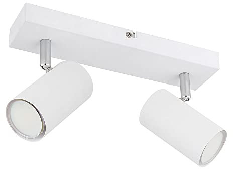 Deckenleuchte Spot 2 flammig Deckenstrahler weiß Deckenlampe Wohnzimmer mit schwenkbaren Strahlern, Metall, 2x GU10, LxBxH 26x6x12