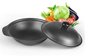 Yiustldd Wok en fonte avec couvercle, poêle antiadhésive, universel pour plusieurs poêles, adapté pour une ou plusieurs personnes, petit mini wok,20cm