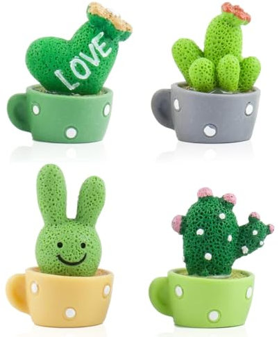 WeddHuis 4er Set Künstliche Kaktus Auto-Dekoration, ABS Wackelfigur Mini-Pflanzen, Auto-Innenraum, Schreibtisch & Büro Dekoration