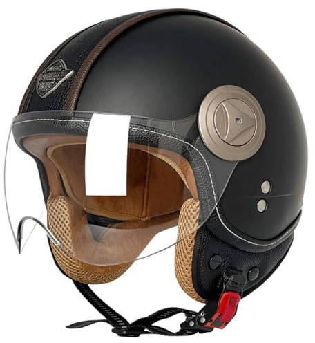 Retro Casque Moto Bols Casque Ouvert ECE Homologué Allemand Braincap Casque De Moto Jet avec Taille Ajustable 3/4 Demi-Casques De Moto pour Street Bike Cruiser Chopper 5,M:57-58CM