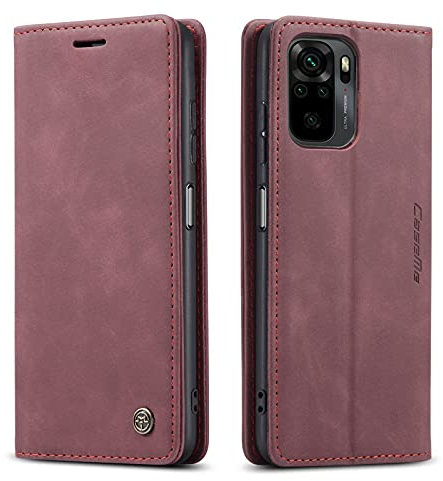owlhold Funda Xiaomi Redmi Note 10 4G/Note 10S Carcasa [No para 5G] Avanzado Piel [Tarjetas y Billetera][Soporte Plegable][Cierre Magnético] Libro Carcasa Redmi Note 10 4G/10S/Poco M5S 4G -Vino Rojo
