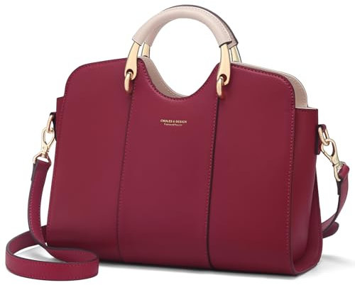 Cnoles Damen Handtasche Henkeltasche - Frau Leder Schultertasche - Elegante Tote Shopper - mit Retro Griff und Schultergurt- Alltags Mode Arbeit Stadt City (ROT)