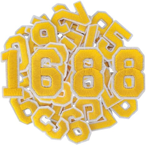 GYGYL 40 Pieces Iron on Numbers Patches, Yellow Number Patches, Numbers 0-9 Applique for Clothes, Dress, Hat, Socks, Jeans, DIY Accessories (Yellow)
