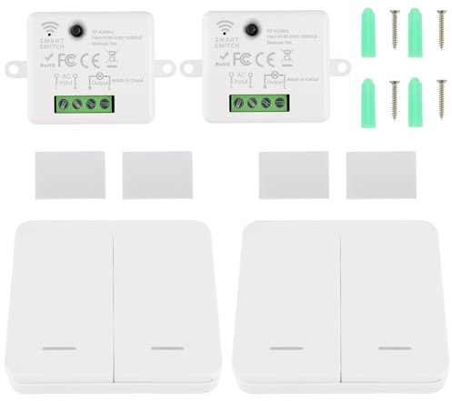 EPLZON Interrupteur d'éclairage sans fil interrupteur de sécurité de l'émetteur RF et 10A 240V contrôleur de récepteur relais pour éclairage jusqu'à 1500W(2 récepteur et 2 commutateurs)