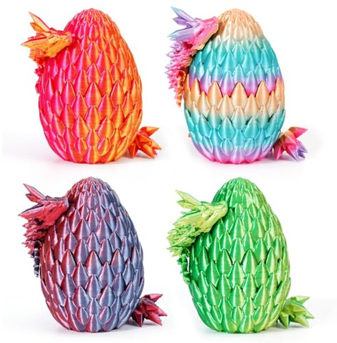 4PC 3D Printed Mini Dragon in Egg,Dragon Eggs with Dragon Inside,Crystal Dragon Fidget Toys,Mystery Dragon Egg Fidget Toy,Full Articulated Dragon Crystal Dragon in Egg (A)