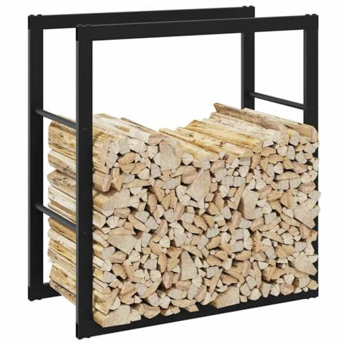 Homgoday Brennholzregal Schwarz 55x30x61 cm Stahl Kaminholzregal Kaminholzunterstand Brennholzunterstand Holzunterstand Brennholzlager Holzlager Kaminholzständer