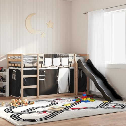 NQJIBUE Article-Lit superposé sans matelas avec toboggan blanc et noir 90x200 cm, lits et accessoires, lits et cadres de lit