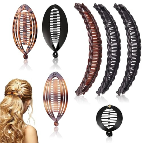 KUMSODE 7 Pcs pinces à cheveux en forme de banane française, peignes à cheveux et pinces à banane rondes,Queue de Poisson Clip,pinces à queue de cheval, accessoires de coiffure pour femmes et filles