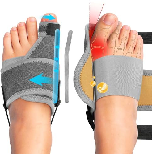 Vicloon Adjustable Bunion Splint, 2Pcs Bunion Corrector for Women and Men, Big Toe Straightener for Bunion with 2 Angle Fixation Plates and Double Non-slip Strap, Day & Night Support, Grey