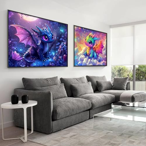 VAIIEYO 5D DIY Drachen Diamond Painting, Diamant Painting Bilder Malerei Kits Tier, Malen Nach Zahlen Diamant Home Wand Decor Gemälde Kreuzstich Diamond Dekoration 30x80cm-3