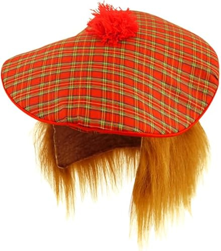 HENBRANDT 3 x Adults Scottish Tartan Tam O' Shanter Hats with Ginger Hair Funny Burns Night Stag Dos Fancy Dress Party Accessory for Men and Women