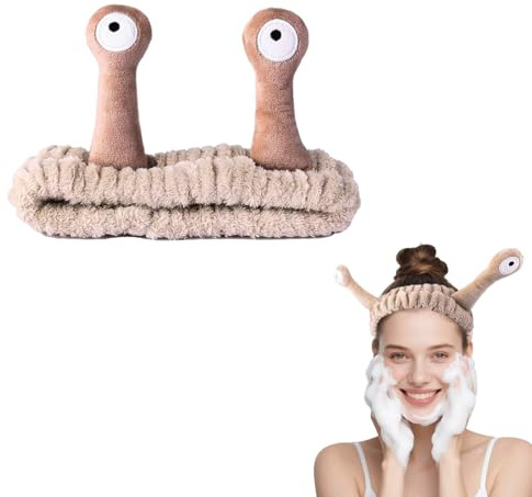Sugeru Schnecken Gesichtswasch Stirnband, Cartoon Spa Stirnband, Kosmetik Accessoires Haarbänder für Damen, Elastic Coral Fleece Stirnbänder, Skincare Haarband zum Waschen (Khaki, Einheitsgröße)
