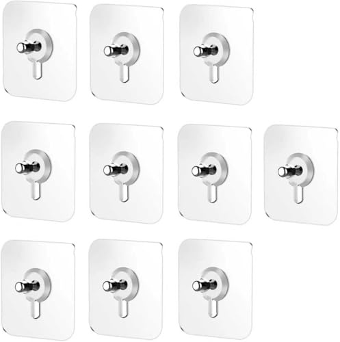 10 Pcs No Drill Wall Hooks | Heavy Duty Adhesive Hangers for Kitchen, Bathroom and Home | Damage-Free Picture Hanging Hardware with Removable Non-Marking Tape