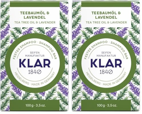 Klar Seifen fester Conditioner Teebaumöl & Lavendel 100g (gegen Schuppen), geeignet für schuppiges Haar, 11184 (Packung mit 2)