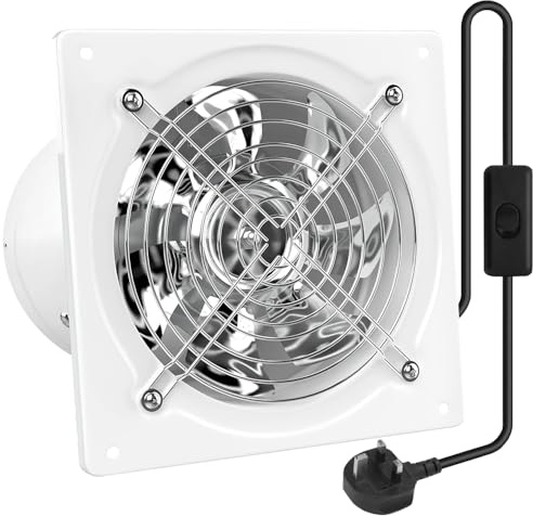 Jonuin 4 Inch/100 mm Extractor Fan, White Kitchen Exhaust Fan, 140m³/h Bathroom Extractor Fan with UK Plug, Low Noise Stainless Steel Ventilation Fan for Kitchen Bathroom Restaurant Warehouse