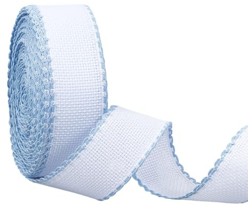 BENECREAT 13.5m x 3.5cm Aida Band mit hell himmelblauem Rand, Kreuzstichgewebe für Stickerei Nadelarbeit Lesezeichen DIY Handarbeiten, 0.7mm dick