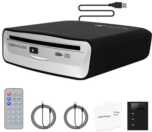 Auto CD Player mit USB-Anschluss - Timzeit Extern Universal CD Player für Auto PKW LKW mit AUX-kabel und Fernbedienung, Externes CD Laufwerk für Laptop, PC, Fernseher, kompatibel mit Android Autoradio