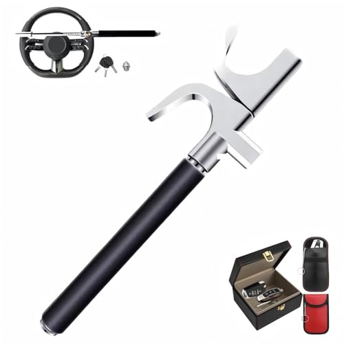 Steering Wheel Lock,Compatible with Mitsubishi L200 Pickup 2015 + Anti-Pry Solid Lock Body,Heavy Duty Steering Lock Car Key Signal Blocker Pouch,Emergency Window Breaker(Black)