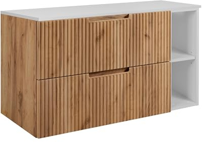 3E 3xE living.com Badezimmerschrank, Craft-Eiche/Weiß, 80 (60 + 20) x 58,6 x 46 cm