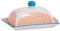 Nicola Spring Hand Printed Butter Dish with Lid - 18.5x12cm - Orange Vintage Floral Porcelain Kitchen Butter Dish Fridge Cheese Storage Container for Cheese, Margarine