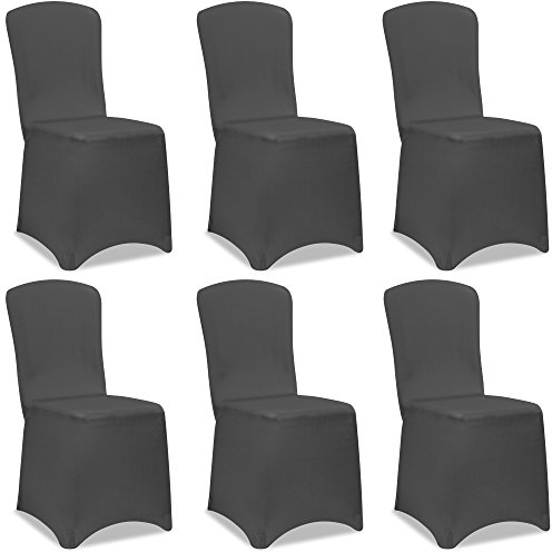 DETEX® Stuhlhussen 6er Set Grau Stretch Dehnbar 30°C Waschbar Hochzeit Stuhlbezug Hussen für Stühle Bezug Überzug Cover Esszimmerstühle ohne Armlehne