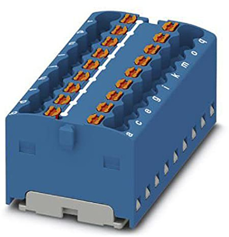 Phoenix Contact CONTACT PTFIX 18X1,5 BU Verteilerblock, Intern Gebrückt, 450 V, 17,5 A, Anzahl der Anschlüsse 18, Querschnitt 0,14 mm²-2,5 mm², AWG 26-14, Breite 37,4 mm, Höhe 17,7 mm, Blau, 1 Stück