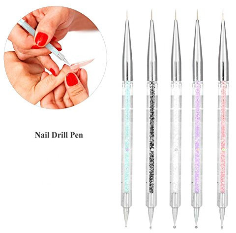 Nail Art Brosses, 5 Pcs Liner Brush Double Têtes Crystal Dotting Manucure Outils Peinture Dot Pen Nail Art Paint Set