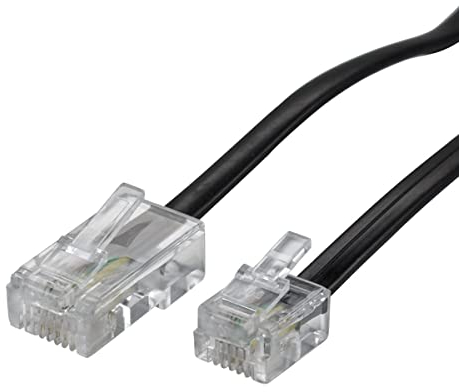 ecabo 10107 10m Modularkabel Telefonkabel – RJ11 auf RJ45 Stecker – Anschlusskabel – Westernstecker – 4adrig / 8P4C/6P4C / 1:1 – Flachkabel für Telefon ISDN AB FAX Modem – schwarz