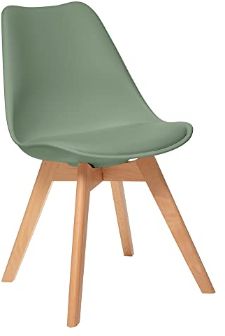 Atmosphera Créateur d'Intérieur - Chaise Baya Vert Kaki - Plastique et Hêtre - Salle à Manger, Cuisine, Bureau, Salon - Confortable Coussin Intégré