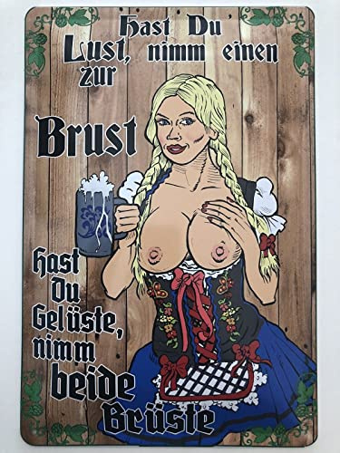 Blechschild 20x30cm gewölbt Hast du Lust Brust Bier Spruch Schild