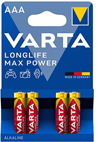 VARTA Longlife Max Power - Pilas alcalinas de manganeso micro AAA, LR03, 1,5 V, 1200 mAh (4 unidades)