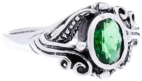 WINDALF Damen Mittelalter-Ring SÎNA 10 mm Grüner Smaragd 925 Sterlingsilber