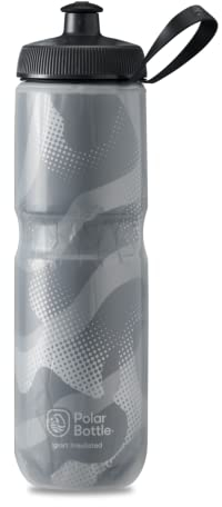 Polar Bottle Bouteille d'eau isotherme de sport sans BPA, bouteille souple avec poignée (Contender – Anthracite et argent, 710 ml)