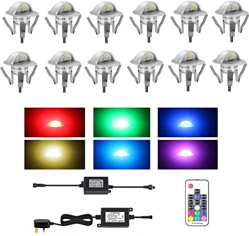 CISLAN Waterproof Plinth Deck Lights,High Brightness Buried Garden Light with Adapter Multi-Color 12 Pack IP67 Waterproof Indoor/Outdoor Decor Light for Decking Lighting, Kitchen Plinths …