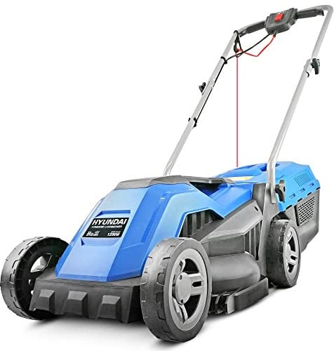Hyundai 1200 Watt Electric Corded Lawnmower. Lightweight 9kg Rotary Lawn Mower for Small & Medium Gardens. 3 x Height Adjustable, 33cm Width for Cutting & Mulching. 30L Grass Box 3 Year Warranty