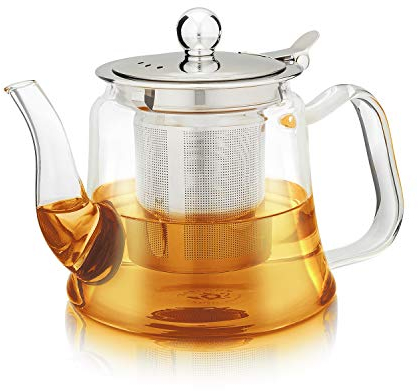 Teabloom Siena Teekanne - hitzebeständiges Borosilikatglas mit herausnehmbarem losem Tee-Ei - Herdfest - Tea for One - 600 ml (1-2 Tassen)