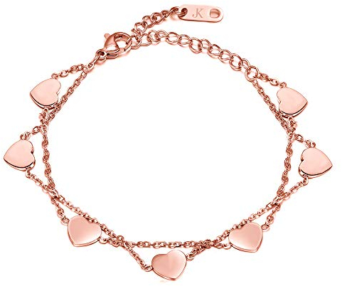 Kim Johanson Edelstahl Damen Fußkettchen *Heart* in Silber, Gold & Roségold | Fußkette mit 7 Herzen | Boho Schmuck | Verstellbar inkl. Schmuckbeutel (Roségold)